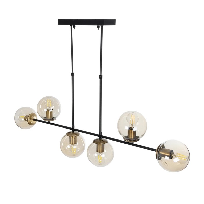 GloboStar® LATTICE 203-0016 Μοντέρνο Κρεμαστό Φωτιστικό Ράγα Πολύφωτο 6 x E27 IP20 Μαύρο & Μπρούτζινο Μέταλλο με Mελί Γυαλί - Μ120 x Π15 x Υ32cm