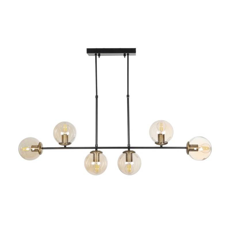 GloboStar® LATTICE 203-0016 Μοντέρνο Κρεμαστό Φωτιστικό Ράγα Πολύφωτο 6 x E27 IP20 Μαύρο & Μπρούτζινο Μέταλλο με Mελί Γυαλί - Μ120 x Π15 x Υ32cm