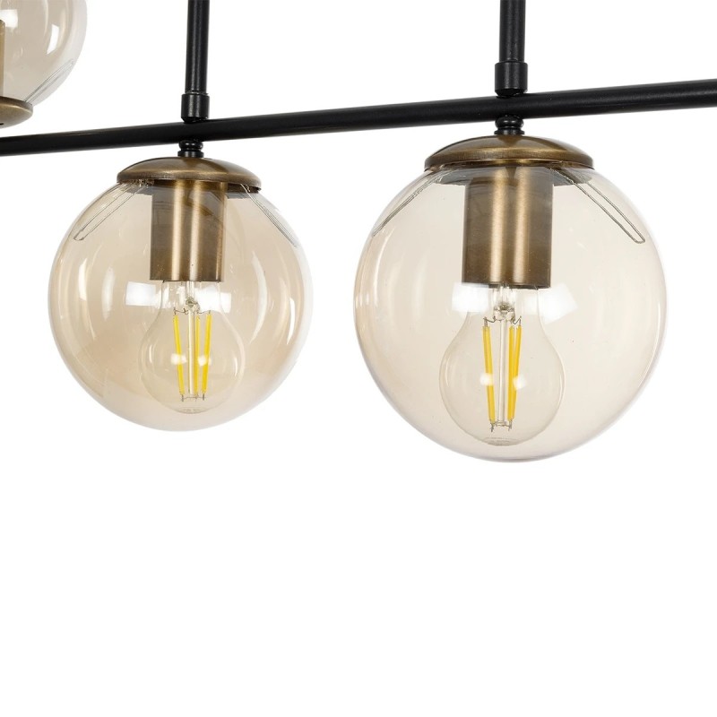 GloboStar® LATTICE 203-0016 Μοντέρνο Κρεμαστό Φωτιστικό Ράγα Πολύφωτο 6 x E27 IP20 Μαύρο & Μπρούτζινο Μέταλλο με Mελί Γυαλί - Μ120 x Π15 x Υ32cm