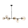 GloboStar® LATTICE 203-0017 Μοντέρνο Κρεμαστό Φωτιστικό Ράγα Πολύφωτο 6 x E27 IP20 Μαύρο & Μπρούτζινο Μέταλλο με Mελί Γυαλί - Μ120 x Π32 x Υ32cm