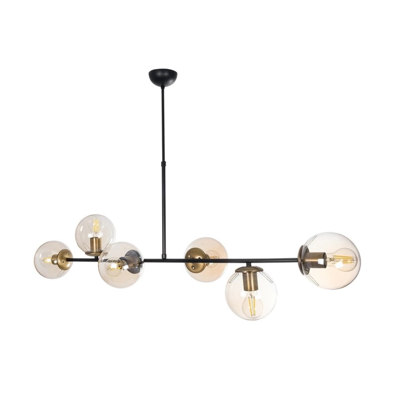 GloboStar® LATTICE 203-0017 Μοντέρνο Κρεμαστό Φωτιστικό Ράγα Πολύφωτο 6 x E27 IP20 Μαύρο & Μπρούτζινο Μέταλλο με Mελί Γυαλί - Μ120 x Π32 x Υ32cm
