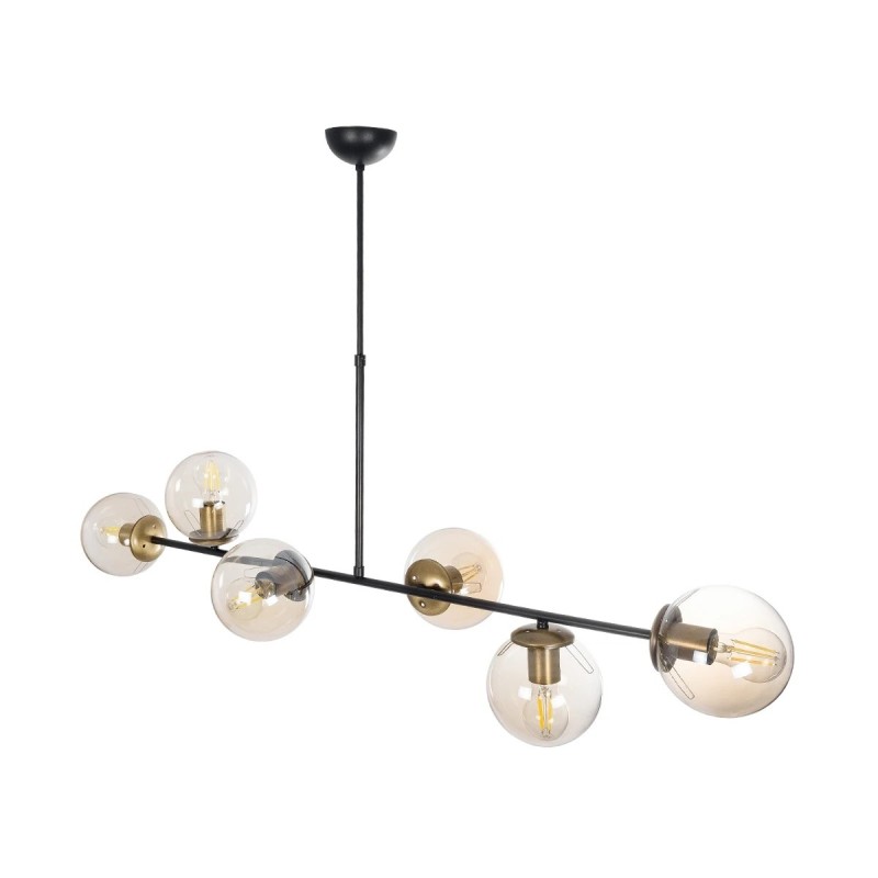 GloboStar® LATTICE 203-0017 Μοντέρνο Κρεμαστό Φωτιστικό Ράγα Πολύφωτο 6 x E27 IP20 Μαύρο & Μπρούτζινο Μέταλλο με Mελί Γυαλί - Μ120 x Π32 x Υ32cm