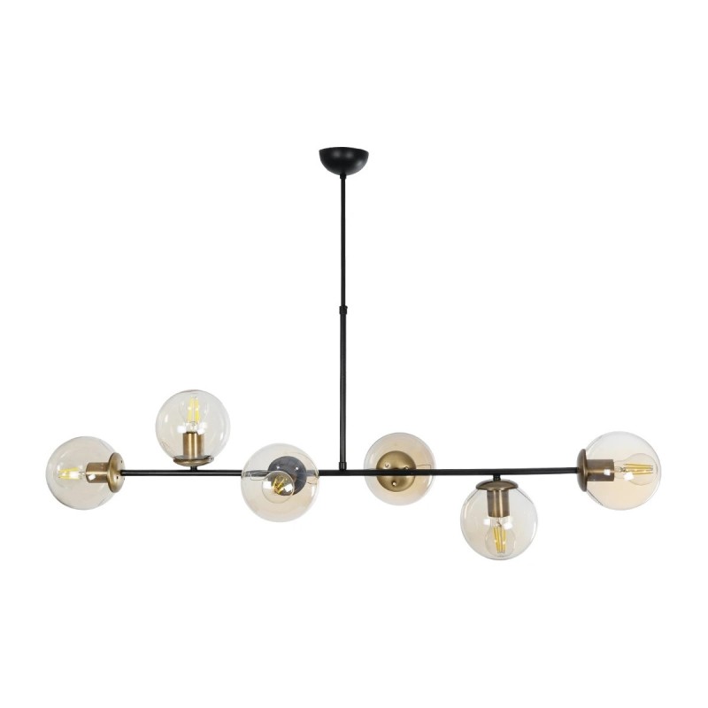 GloboStar® LATTICE 203-0017 Μοντέρνο Κρεμαστό Φωτιστικό Ράγα Πολύφωτο 6 x E27 IP20 Μαύρο & Μπρούτζινο Μέταλλο με Mελί Γυαλί - Μ120 x Π32 x Υ32cm