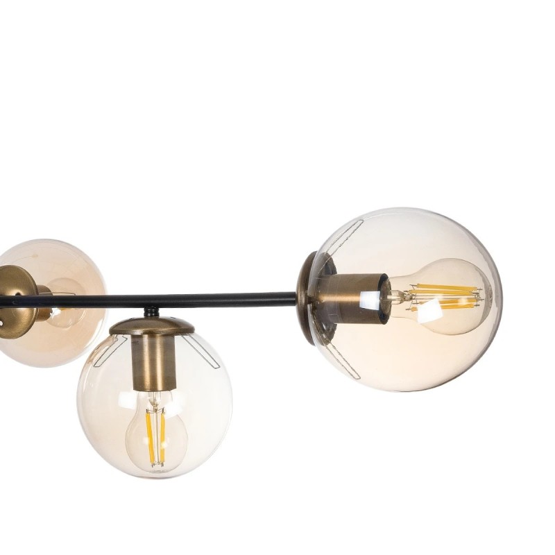 GloboStar® LATTICE 203-0017 Μοντέρνο Κρεμαστό Φωτιστικό Ράγα Πολύφωτο 6 x E27 IP20 Μαύρο & Μπρούτζινο Μέταλλο με Mελί Γυαλί - Μ120 x Π32 x Υ32cm