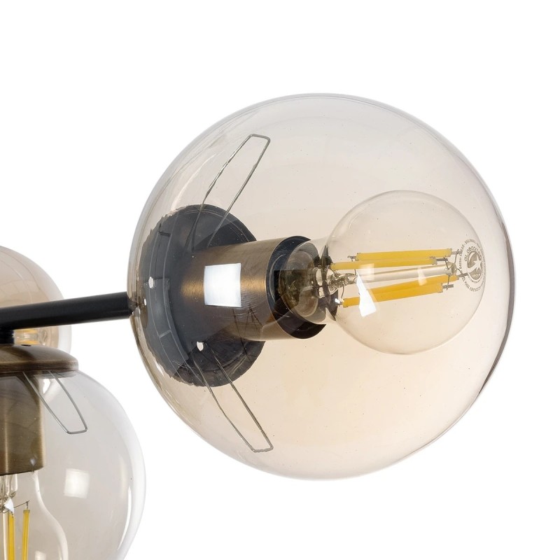 GloboStar® LATTICE 203-0017 Μοντέρνο Κρεμαστό Φωτιστικό Ράγα Πολύφωτο 6 x E27 IP20 Μαύρο & Μπρούτζινο Μέταλλο με Mελί Γυαλί - Μ120 x Π32 x Υ32cm