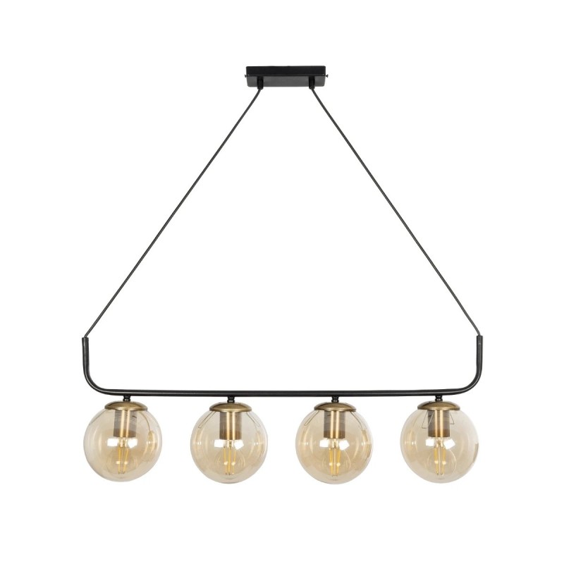 GloboStar® LATTICE 203-0018 Μοντέρνο Κρεμαστό Φωτιστικό Ράγα Πολύφωτο 4 x E27 IP20 Μαύρο & Μπρούτζινο Μέταλλο με Mελί Γυαλί - Μ78 x Π15 x Υ81cm