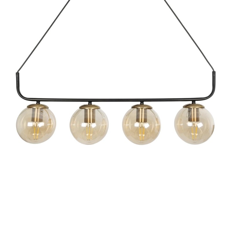 GloboStar® LATTICE 203-0018 Μοντέρνο Κρεμαστό Φωτιστικό Ράγα Πολύφωτο 4 x E27 IP20 Μαύρο & Μπρούτζινο Μέταλλο με Mελί Γυαλί - Μ78 x Π15 x Υ81cm