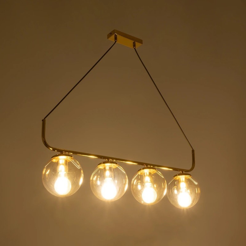 GloboStar® LATTICE 203-0019 Μοντέρνο Κρεμαστό Φωτιστικό Ράγα Πολύφωτο 4 x E27 IP20 Χρυσό Μέταλλο με Mελί Γυαλί - Μ78 x Π15 x Υ81cm