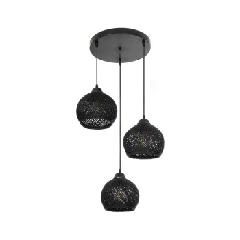 GLOBOSTAR® YASAM 203-0022 Vintage Κρεμαστό Φωτιστικό Οροφής με Ντουί 3 x E27 AC 220-240V IP20 - Μαύρο - Μ42 x Π42 x Υ54cm
