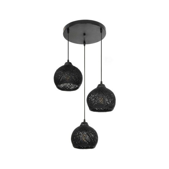 GloboStar® YASAM 203-0022 Vintage Κρεμαστό Φωτιστικό Πλέγμα Τρίφωτο 3 x E27 IP20 Μαύρο Ρατάν - Μ42 x Π42 x Υ54cm GloboStar® YASAM 203-0022 Vintage Κρεμαστό Φωτιστικό Πλέγμα Τρίφωτο 3 x E27 IP20 Μαύρο Ρατάν - Μ42 x Π42 x Υ54cm