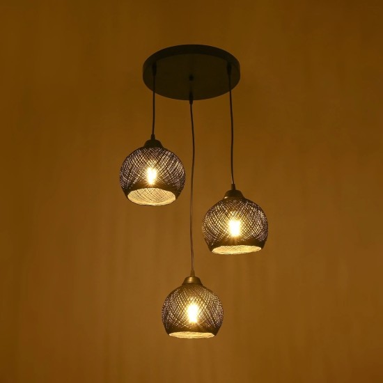 GloboStar® YASAM 203-0022 Vintage Κρεμαστό Φωτιστικό Πλέγμα Τρίφωτο 3 x E27 IP20 Μαύρο Ρατάν - Μ42 x Π42 x Υ54cm GloboStar® YASAM 203-0022 Vintage Κρεμαστό Φωτιστικό Πλέγμα Τρίφωτο 3 x E27 IP20 Μαύρο Ρατάν - Μ42 x Π42 x Υ54cm