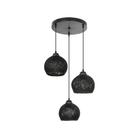 GloboStar® YASAM 203-0022 Vintage Κρεμαστό Φωτιστικό Πλέγμα Τρίφωτο 3 x E27 IP20 Μαύρο Ρατάν - Μ42 x Π42 x Υ54cm GloboStar® YASAM 203-0022 Vintage Κρεμαστό Φωτιστικό Πλέγμα Τρίφωτο 3 x E27 IP20 Μαύρο Ρατάν - Μ42 x Π42 x Υ54cm