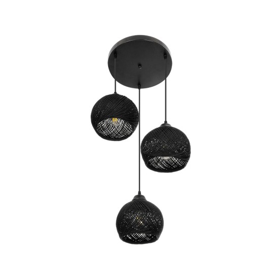 GloboStar® YASAM 203-0022 Vintage Κρεμαστό Φωτιστικό Πλέγμα Τρίφωτο 3 x E27 IP20 Μαύρο Ρατάν - Μ42 x Π42 x Υ54cm GloboStar® YASAM 203-0022 Vintage Κρεμαστό Φωτιστικό Πλέγμα Τρίφωτο 3 x E27 IP20 Μαύρο Ρατάν - Μ42 x Π42 x Υ54cm