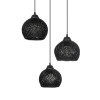 GloboStar® YASAM 203-0022 Vintage Κρεμαστό Φωτιστικό Πλέγμα Τρίφωτο 3 x E27 IP20 Μαύρο Ρατάν - Μ42 x Π42 x Υ54cm