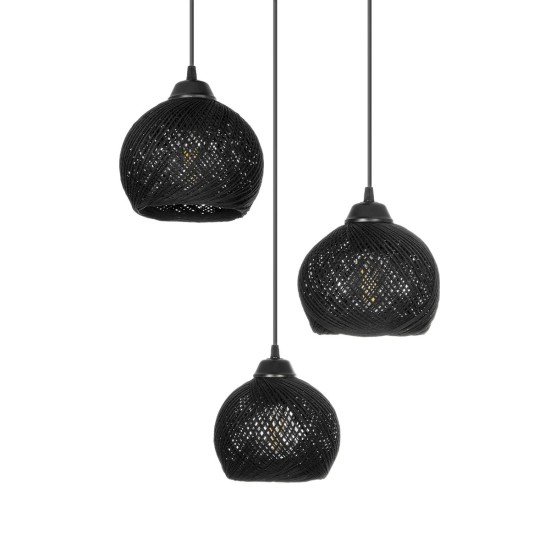 GloboStar® YASAM 203-0022 Vintage Κρεμαστό Φωτιστικό Πλέγμα Τρίφωτο 3 x E27 IP20 Μαύρο Ρατάν - Μ42 x Π42 x Υ54cm GloboStar® YASAM 203-0022 Vintage Κρεμαστό Φωτιστικό Πλέγμα Τρίφωτο 3 x E27 IP20 Μαύρο Ρατάν - Μ42 x Π42 x Υ54cm