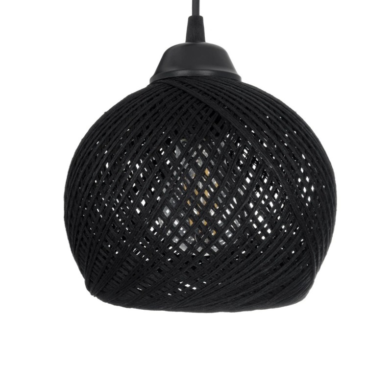 GloboStar® YASAM 203-0022 Vintage Κρεμαστό Φωτιστικό Πλέγμα Τρίφωτο 3 x E27 IP20 Μαύρο Ρατάν - Μ42 x Π42 x Υ54cm