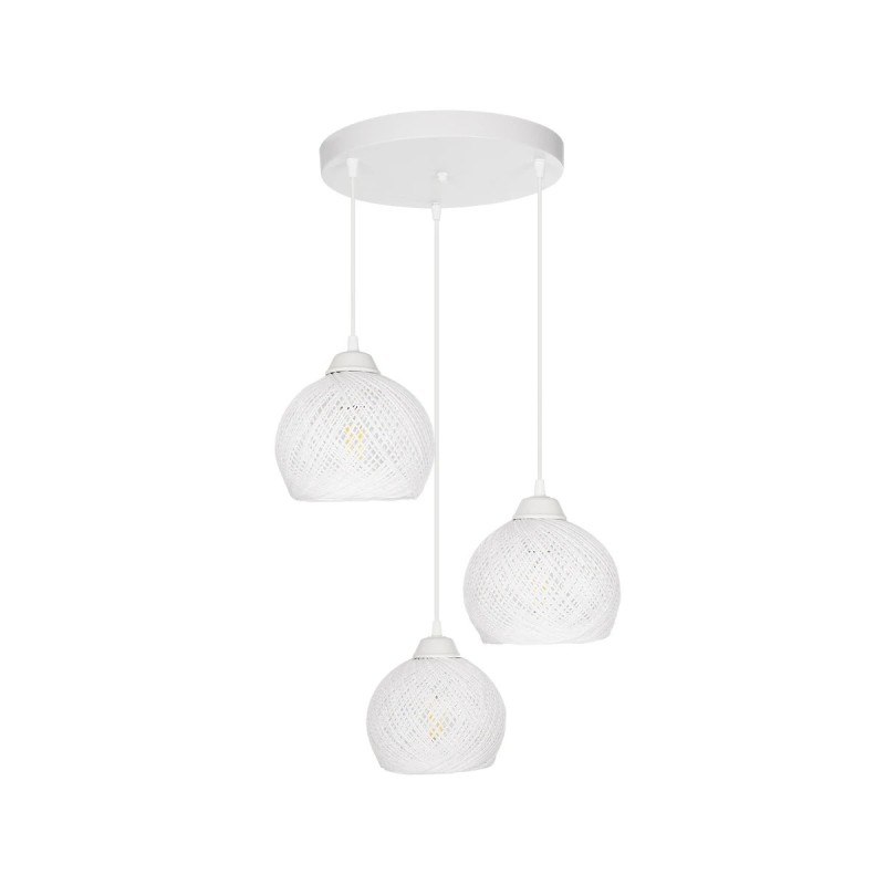 GloboStar® YASAM 203-0023 Vintage Κρεμαστό Φωτιστικό Πλέγμα Τρίφωτο 3 x E27 IP20 Λευκό Ρατάν - Μ42 x Π42 x Υ54cm