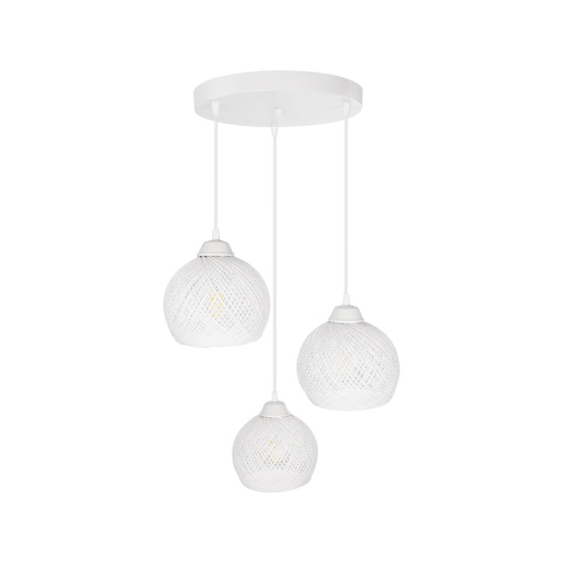 GloboStar® YASAM 203-0023 Vintage Κρεμαστό Φωτιστικό Πλέγμα Τρίφωτο 3 x E27 IP20 Λευκό Ρατάν - Μ42 x Π42 x Υ54cm