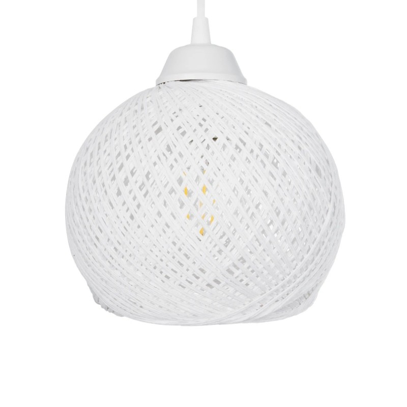 GloboStar® YASAM 203-0023 Vintage Κρεμαστό Φωτιστικό Πλέγμα Τρίφωτο 3 x E27 IP20 Λευκό Ρατάν - Μ42 x Π42 x Υ54cm