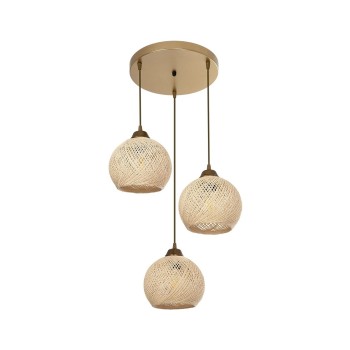 GLOBOSTAR® YASAM 203-0024 Vintage Κρεμαστό Φωτιστικό Οροφής με Ντουί 3 x E27 AC 220-240V IP20 - Μπεζ & Χρυσό - Μ42 x Π42 x Υ54cm