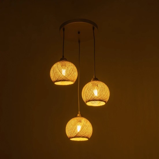 GloboStar® YASAM 203-0024 Vintage Κρεμαστό Φωτιστικό Πλέγμα Τρίφωτο 3 x E27 IP20 Μπεζ Ρατάν - Μ42 x Π42 x Υ54cm GloboStar® YASAM 203-0024 Vintage Κρεμαστό Φωτιστικό Πλέγμα Τρίφωτο 3 x E27 IP20 Μπεζ Ρατάν - Μ42 x Π42 x Υ54cm
