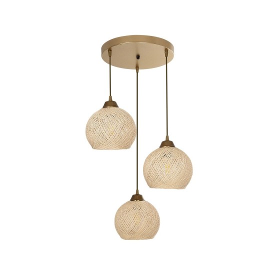 GloboStar® YASAM 203-0024 Vintage Κρεμαστό Φωτιστικό Πλέγμα Τρίφωτο 3 x E27 IP20 Μπεζ Ρατάν - Μ42 x Π42 x Υ54cm GloboStar® YASAM 203-0024 Vintage Κρεμαστό Φωτιστικό Πλέγμα Τρίφωτο 3 x E27 IP20 Μπεζ Ρατάν - Μ42 x Π42 x Υ54cm
