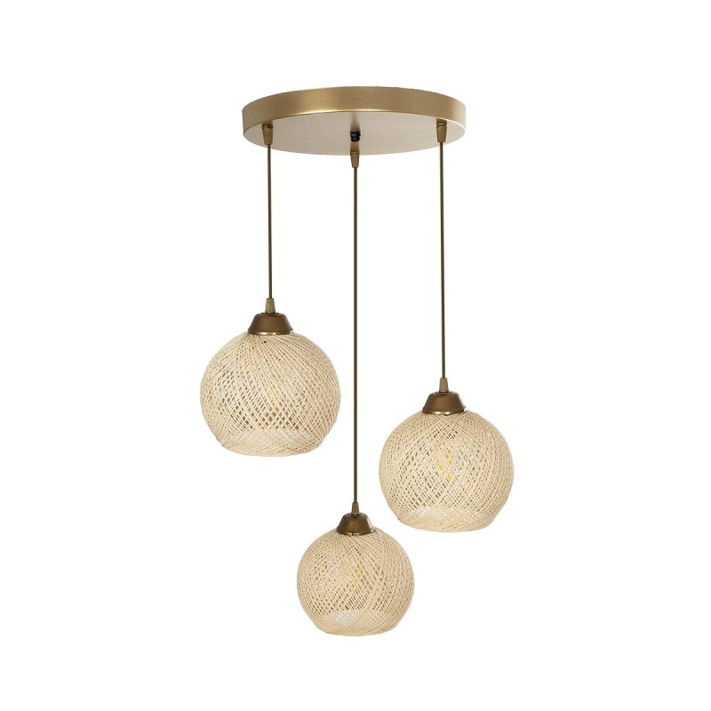 GloboStar® YASAM 203-0024 Vintage Κρεμαστό Φωτιστικό Πλέγμα Τρίφωτο 3 x E27 IP20 Μπεζ Ρατάν - Μ42 x Π42 x Υ54cm
