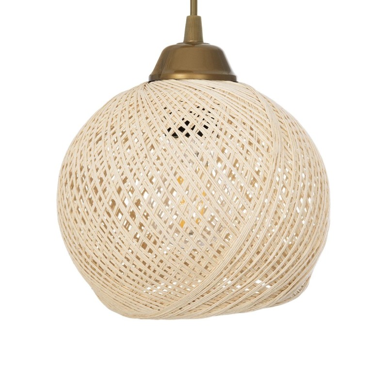 GloboStar® YASAM 203-0024 Vintage Κρεμαστό Φωτιστικό Πλέγμα Τρίφωτο 3 x E27 IP20 Μπεζ Ρατάν - Μ42 x Π42 x Υ54cm