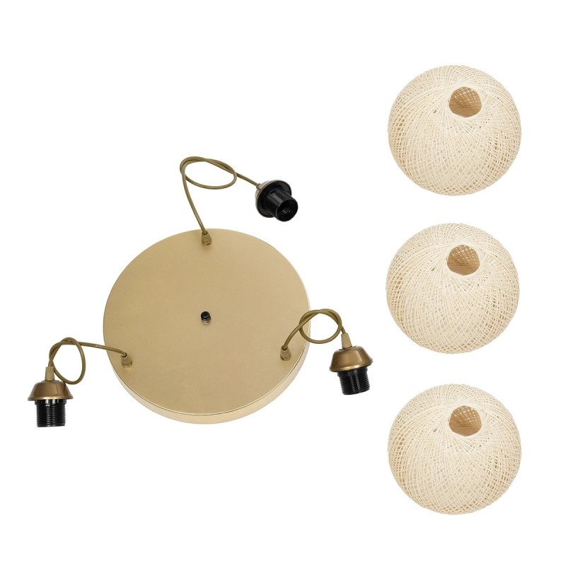 GloboStar® YASAM 203-0024 Vintage Κρεμαστό Φωτιστικό Πλέγμα Τρίφωτο 3 x E27 IP20 Μπεζ Ρατάν - Μ42 x Π42 x Υ54cm