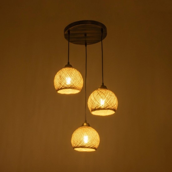 GloboStar® YASAM 203-0025 Vintage Κρεμαστό Φωτιστικό Πλέγμα Τρίφωτο 3 x E27 IP20 Καφέ Ρατάν - Μ42 x Π42 x Υ54cm GloboStar® YASAM 203-0025 Vintage Κρεμαστό Φωτιστικό Πλέγμα Τρίφωτο 3 x E27 IP20 Καφέ Ρατάν - Μ42 x Π42 x Υ54cm