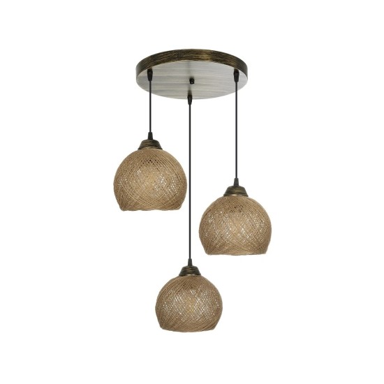 GloboStar® YASAM 203-0025 Vintage Κρεμαστό Φωτιστικό Πλέγμα Τρίφωτο 3 x E27 IP20 Καφέ Ρατάν - Μ42 x Π42 x Υ54cm GloboStar® YASAM 203-0025 Vintage Κρεμαστό Φωτιστικό Πλέγμα Τρίφωτο 3 x E27 IP20 Καφέ Ρατάν - Μ42 x Π42 x Υ54cm