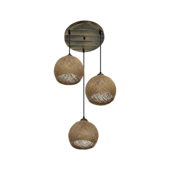GloboStar® YASAM 203-0025 Vintage Κρεμαστό Φωτιστικό Πλέγμα Τρίφωτο 3 x E27 IP20 Καφέ Ρατάν - Μ42 x Π42 x Υ54cm GloboStar® YASAM 203-0025 Vintage Κρεμαστό Φωτιστικό Πλέγμα Τρίφωτο 3 x E27 IP20 Καφέ Ρατάν - Μ42 x Π42 x Υ54cm