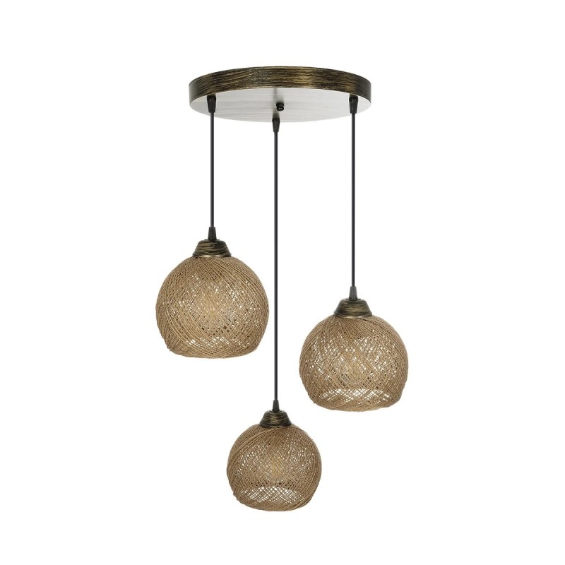 GloboStar® YASAM 203-0025 Vintage Κρεμαστό Φωτιστικό Πλέγμα Τρίφωτο 3 x E27 IP20 Καφέ Ρατάν - Μ42 x Π42 x Υ54cm