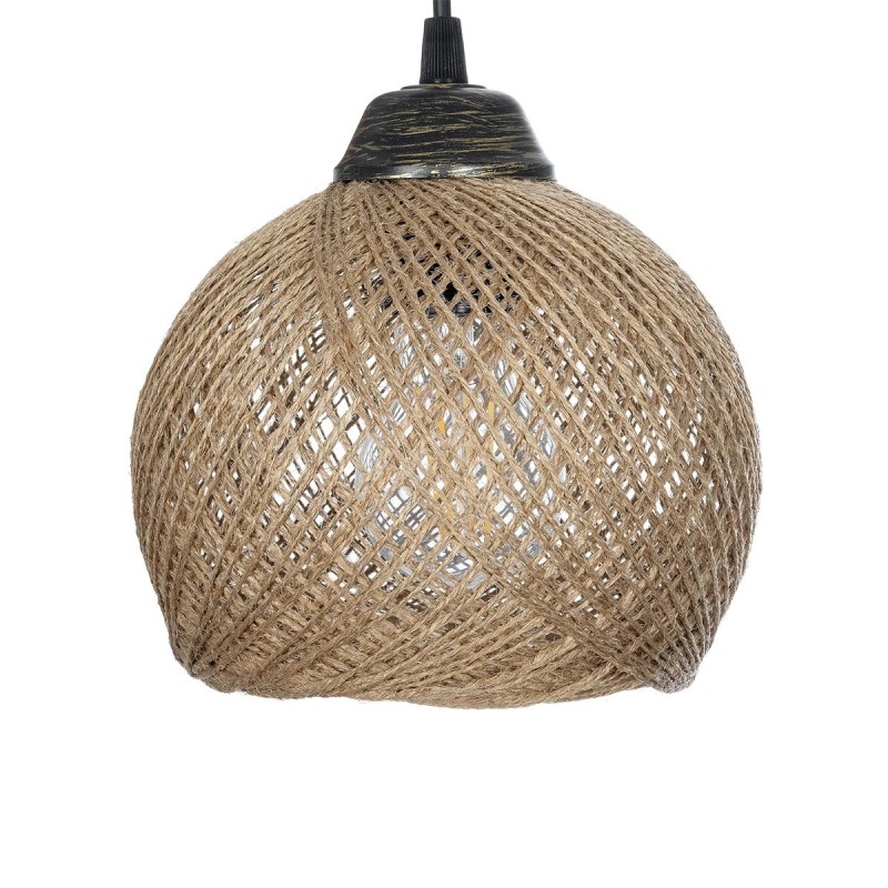 GloboStar® YASAM 203-0025 Vintage Κρεμαστό Φωτιστικό Πλέγμα Τρίφωτο 3 x E27 IP20 Καφέ Ρατάν - Μ42 x Π42 x Υ54cm