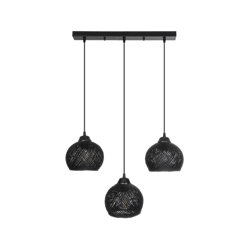 GloboStar® YASAM 203-0026 Vintage Κρεμαστό Φωτιστικό Ράγα Τρίφωτο 3 x E27 IP20 Μαύρο Ρατάν - Μ45 x Π18 x Υ30cm