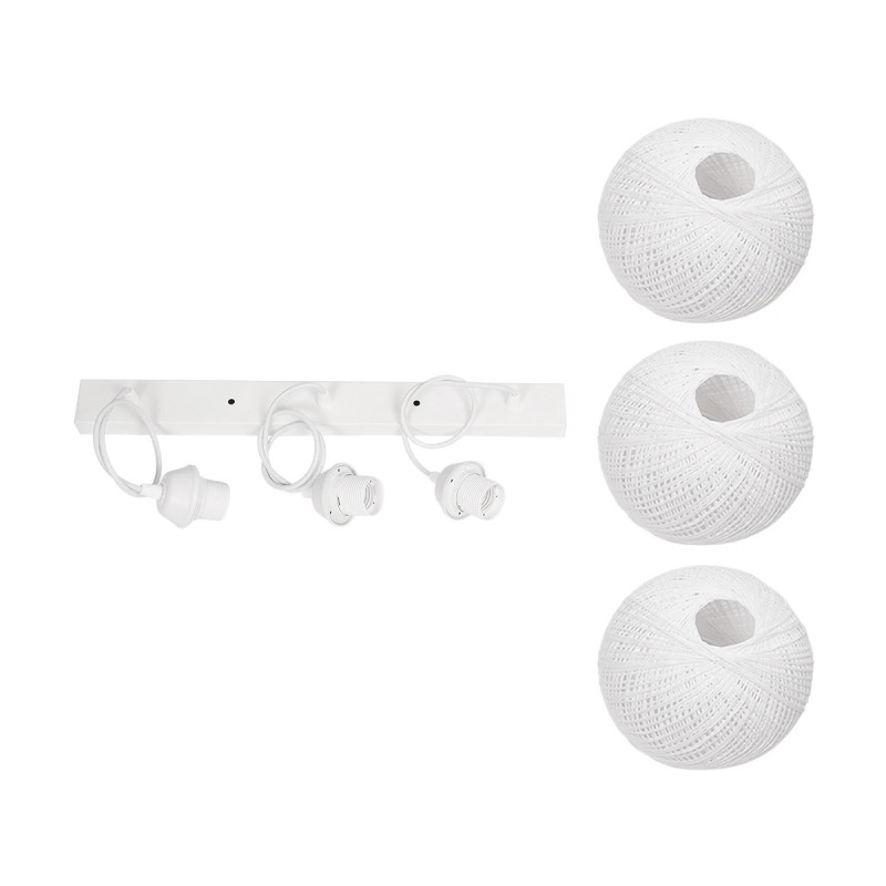 GloboStar® YASAM 203-0027 Vintage Κρεμαστό Φωτιστικό Ράγα Τρίφωτο 3 x E27 IP20 Λευκό Ρατάν - Μ45 x Π18 x Υ30cm