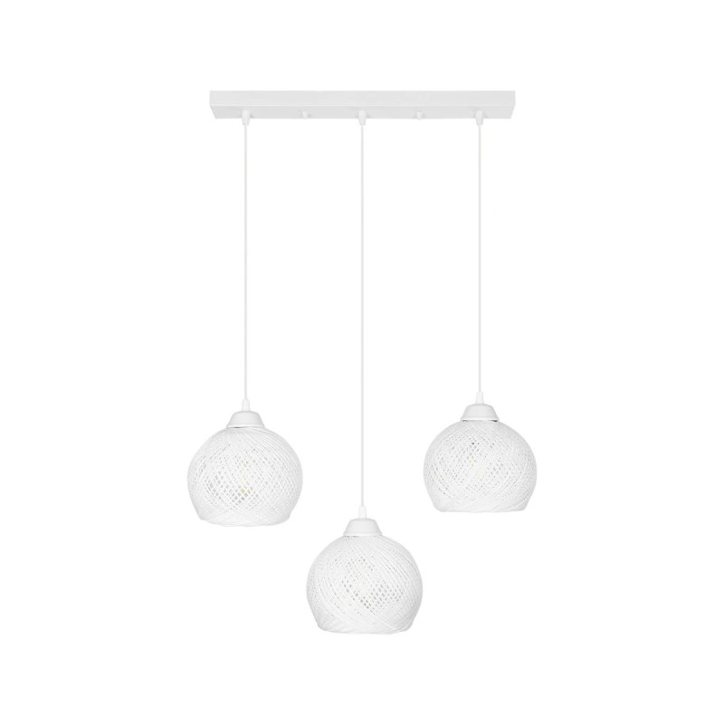 GloboStar® YASAM 203-0027 Vintage Κρεμαστό Φωτιστικό Ράγα Τρίφωτο 3 x E27 IP20 Λευκό Ρατάν - Μ45 x Π18 x Υ30cm