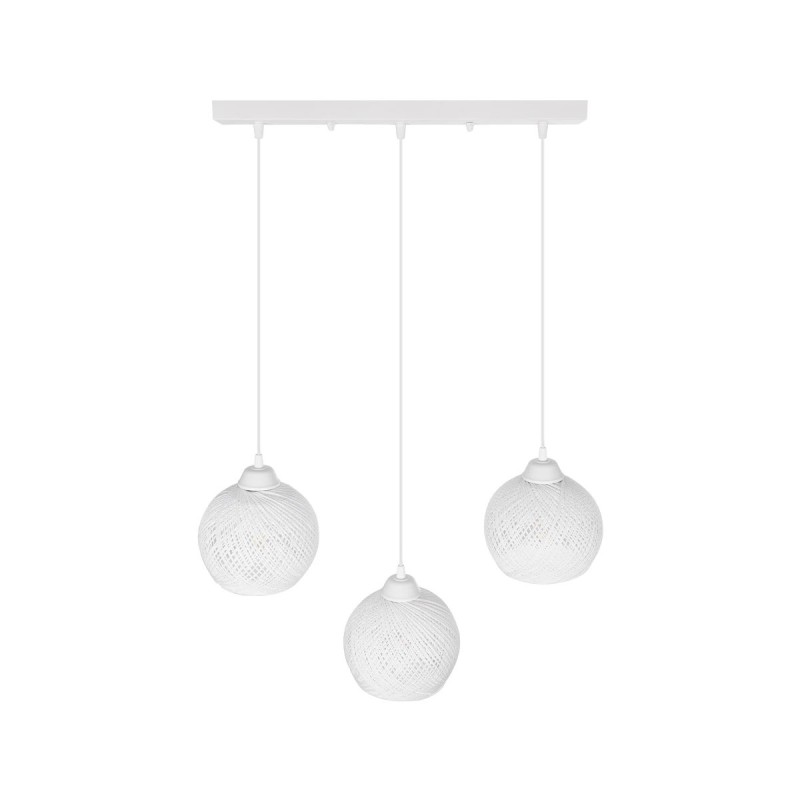 GloboStar® YASAM 203-0027 Vintage Κρεμαστό Φωτιστικό Ράγα Τρίφωτο 3 x E27 IP20 Λευκό Ρατάν - Μ45 x Π18 x Υ30cm