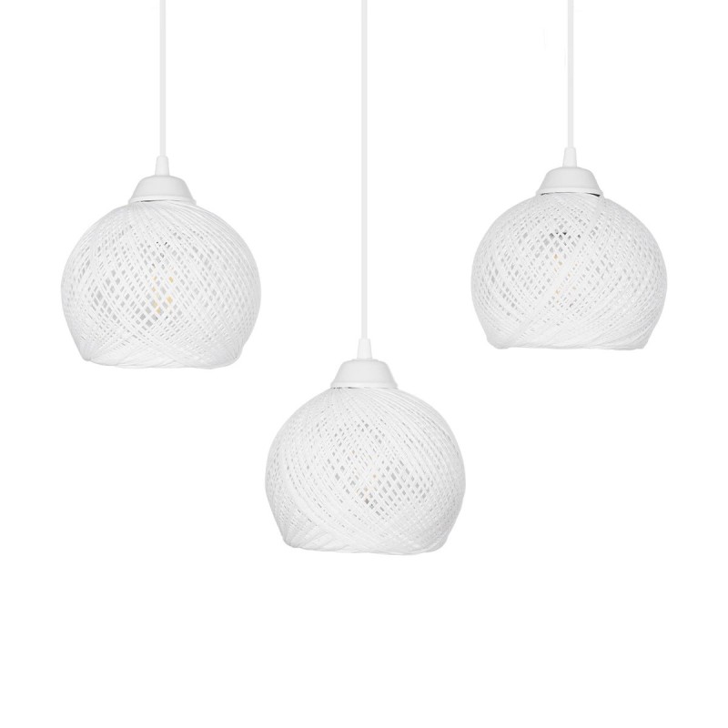 GloboStar® YASAM 203-0027 Vintage Κρεμαστό Φωτιστικό Ράγα Τρίφωτο 3 x E27 IP20 Λευκό Ρατάν - Μ45 x Π18 x Υ30cm