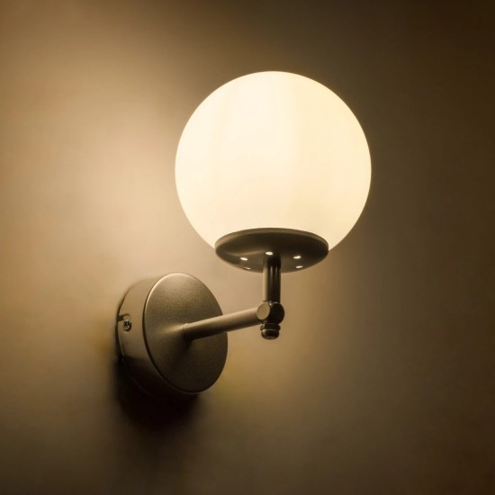 GloboStar® DALPH 203-0031 Vintage Επιτοίχιο Φωτιστικό Απλίκα Μονόφωτο 1 x E27 IP20 Ασημί Μέταλλο με Λευκό Γυαλί - M18 x Π15 x Υ23cm GloboStar® DALPH 203-0031 Vintage Επιτοίχιο Φωτιστικό Απλίκα Μονόφωτο 1 x E27 IP20 Ασημί Μέταλλο με Λευκό Γυαλί - M18 x Π15 x Υ23cm