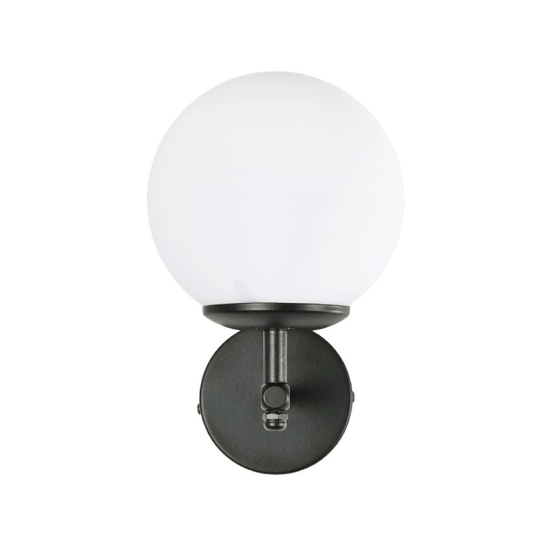 GloboStar® DALPH 203-0032 Vintage Επιτοίχιο Φωτιστικό Απλίκα Μονόφωτο 1 x E27 IP20 Μαύρο Μέταλλο με Λευκό Γυαλί - M18 x Π15 x Υ23cm