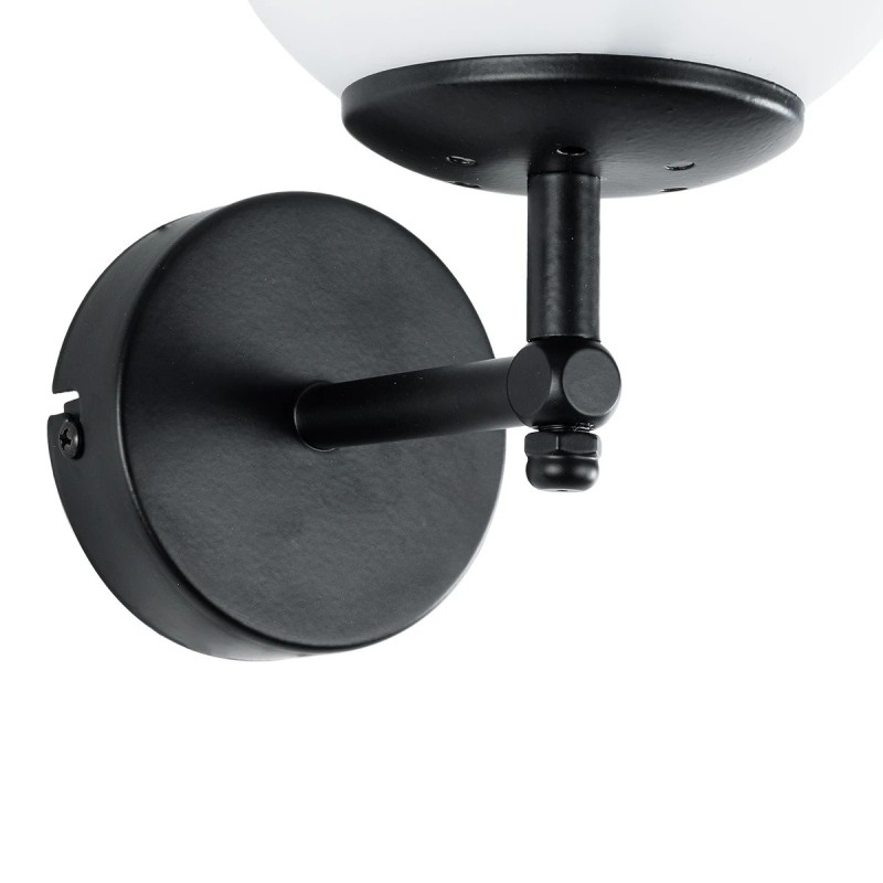 GloboStar® DALPH 203-0032 Vintage Επιτοίχιο Φωτιστικό Απλίκα Μονόφωτο 1 x E27 IP20 Μαύρο Μέταλλο με Λευκό Γυαλί - M18 x Π15 x Υ23cm