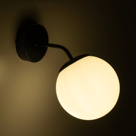 GloboStar® DALPH 203-0034 Vintage Επιτοίχιο Φωτιστικό Απλίκα Μονόφωτο 1 x E27 IP20 Μαύρο Μέταλλο με Λευκό Γυαλί - M15 x Π25 x Υ22cm GloboStar® DALPH 203-0034 Vintage Επιτοίχιο Φωτιστικό Απλίκα Μονόφωτο 1 x E27 IP20 Μαύρο Μέταλλο με Λευκό Γυαλί - M15 x Π18 x Υ22.5cm