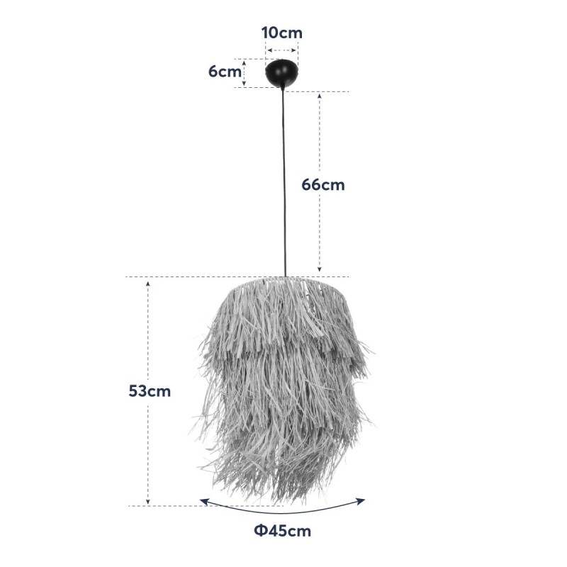 GloboStar® WEG 203-0036 Boho Κρεμαστό Φωτιστικό Καπέλο Μονόφωτο 1 x E27 IP20 Μπέζ Raffia - M45 x Π45 x Υ53cm