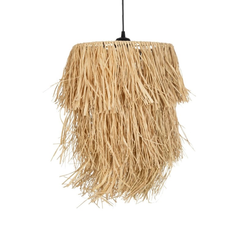 GloboStar® WEG 203-0036 Boho Κρεμαστό Φωτιστικό Καπέλο Μονόφωτο 1 x E27 IP20 Μπέζ Raffia - M45 x Π45 x Υ53cm