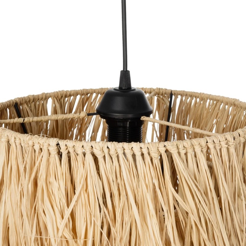 GloboStar® WEG 203-0036 Boho Κρεμαστό Φωτιστικό Καπέλο Μονόφωτο 1 x E27 IP20 Μπέζ Raffia - M45 x Π45 x Υ53cm