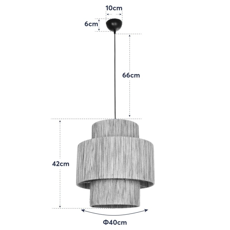 GloboStar® SALTO 203-0037 Boho Κρεμαστό Φωτιστικό Καπέλο Μονόφωτο 1 x E27 IP20 Μπέζ Σχοινί - M40 x Π40 x Υ42cm