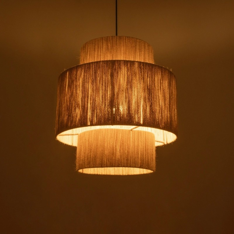 GloboStar® SALTO 203-0037 Boho Κρεμαστό Φωτιστικό Καπέλο Μονόφωτο 1 x E27 IP20 Μπέζ Σχοινί - M40 x Π40 x Υ42cm