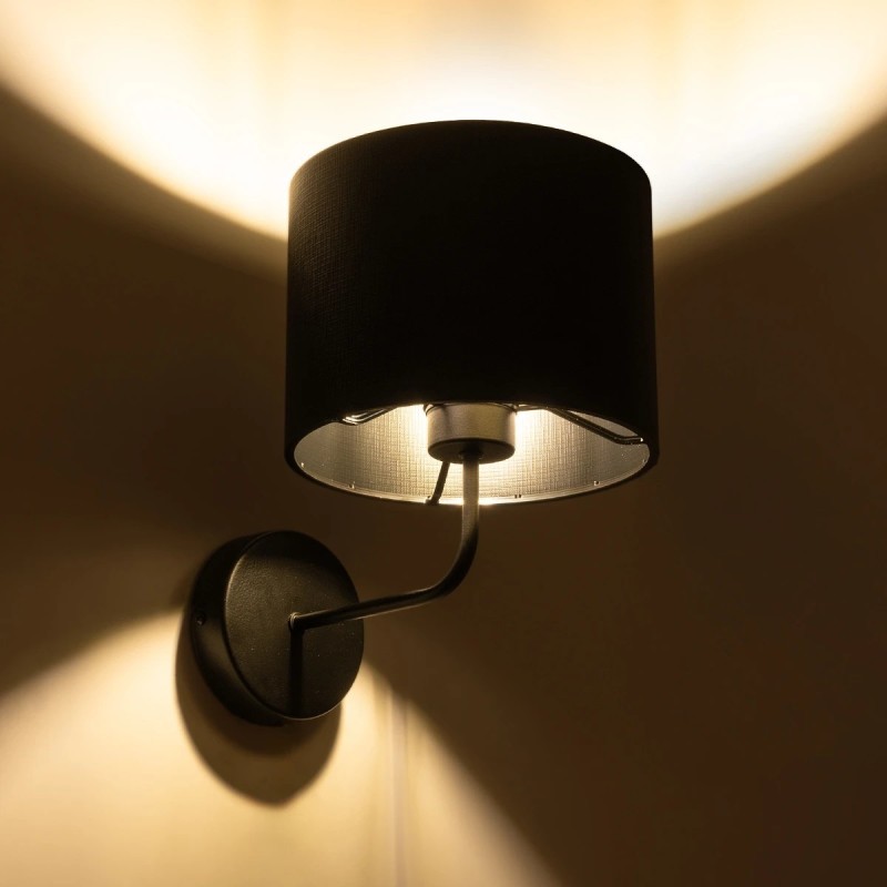 GloboStar® RALPH 203-0038 Vintage Επιτοίχιο Φωτιστικό Απλίκα Μονόφωτο 1 x E27 IP20 Μαύρο Μέταλλο με Μαύρο Ύφασμα - Μ22 x Π29 x Υ30cm