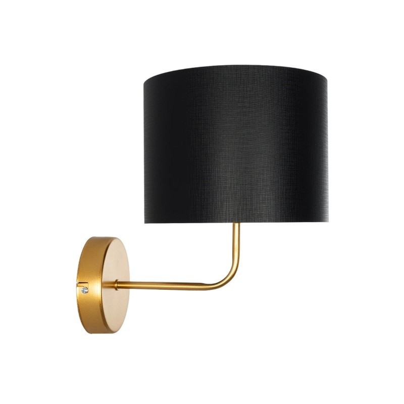 GloboStar® RALPH 203-0040 Vintage Επιτοίχιο Φωτιστικό Απλίκα Μονόφωτο 1 x E27 IP20 Χρυσό Μέταλλο με Μαύρο Ύφασμα - Μ22 x Π29 x Υ30cm